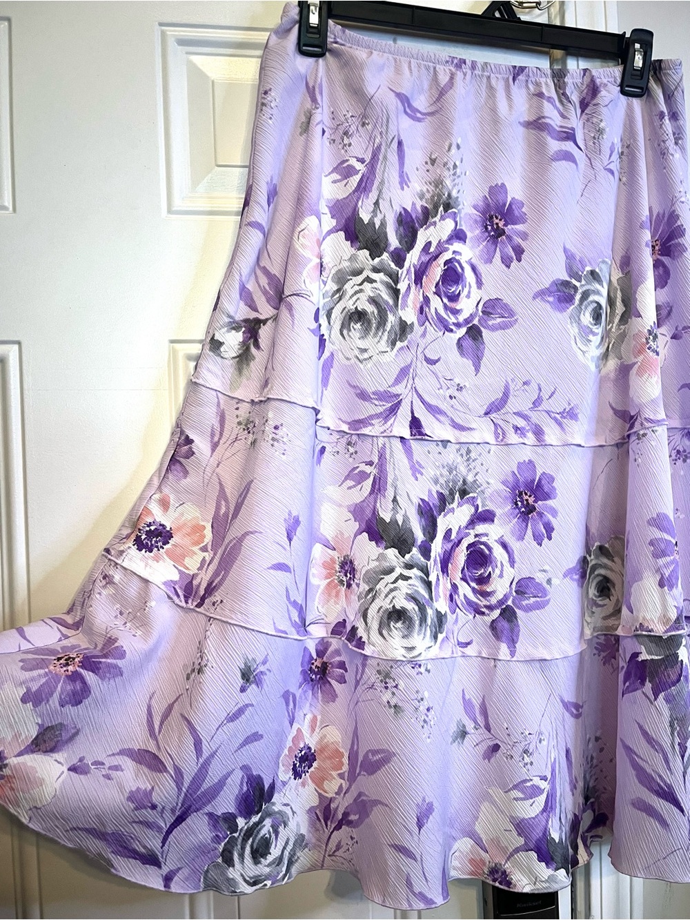 VTG Alfred Dunner Lavender Purple Floral Tiered Midi Skirt 10 Coquette Fairy
